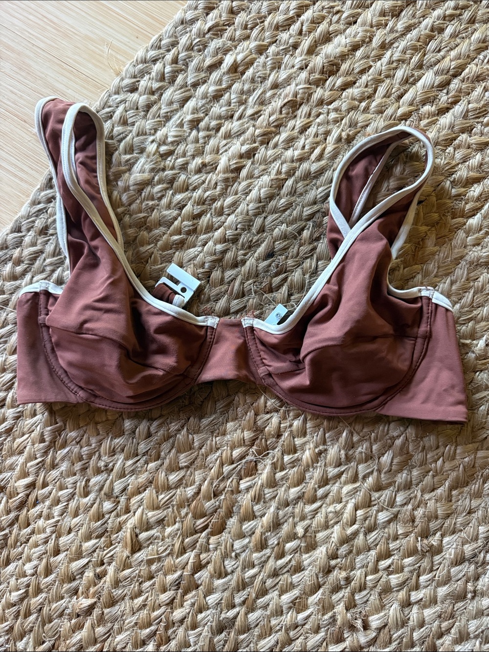 Stone Fox Swim Rust Brown Bikini Top with Cream Trim